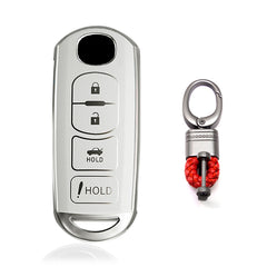 White Soft TPU Leather Full Protect Remote Key Fob Cover For 2009-2023 MAZDA 3 6