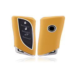 Yellow TPU w/Leather Style Full Protect Remote Key Fob Cover For Lexus ES 350 18+