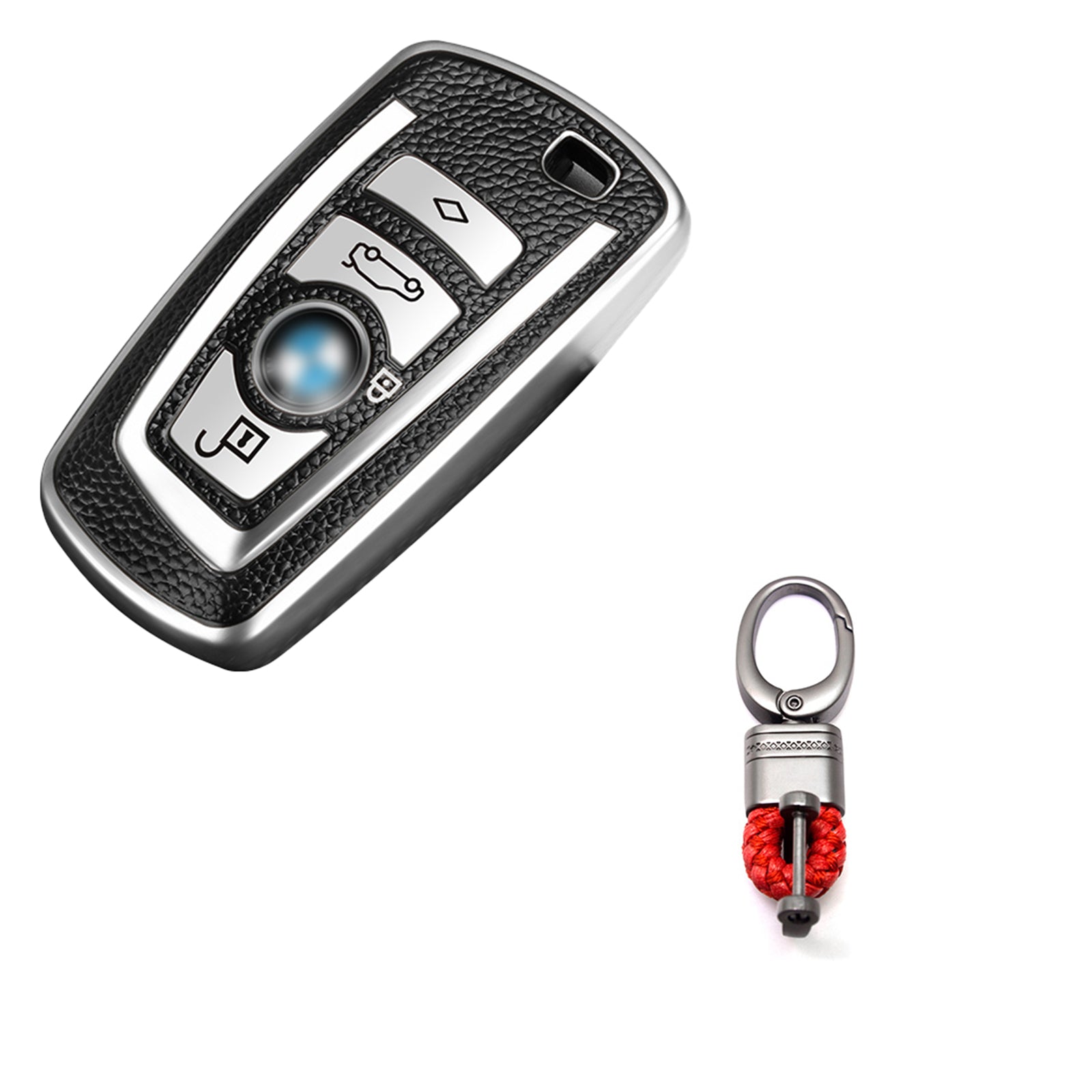 Silver Full Cover Smart Key Fob Exact Fit Cover w/Keychain For BMW