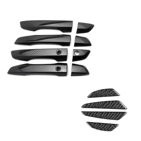 Carbon Fiber Style Smart Door Handle + Door Edge Guard Trim For Honda Civic 2016-2021