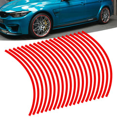 20x Red Reflective Car Motorcycle Wheel Hub Rim Stripe Tape Decal Stickers Universal Fit For Car Wheel 14''-20''