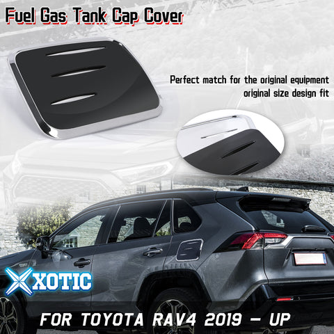 Auto Rear Stainless Steel Fuel Filler Gas Tank Cap Cover Trim For Toyota RAV4 2019-2024, Black & Chrome