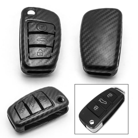 Matte Carbon Fiber Finish Key Fob Case for Audi A3 A4 A6 Q5 Q7 TT 3-button Folding Key, Full Protection Keyless Remote Key Hard Shell Cover