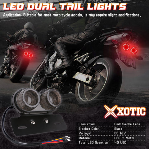 Motorcycle 40-LEDs Smoke Lens Integrated Dual Tail Light Running Lamp Brake Stop & Turn Signal License Plate Lamp w/ License Plate Bracket