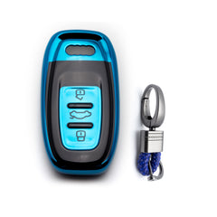 Xotic Tech Blue TPU w/ Printed 3-Button Key Fob Shell Cover Case w/ Keychain, Compatible with Audi A4 A5 A6 A7 A8 Q5 Q8 R8 S4 S5 S6 S7 RS4 RS5 RS6 RS7 Smart Keyless Entry Key