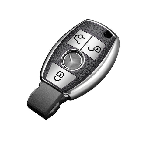 Full Protection Silver Smart Key Fob Cover Case Shell w/Keychain For Mercedes Benz 3 Button