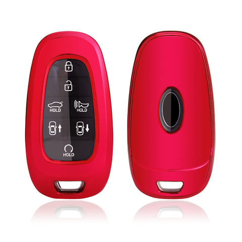 Xotic Tech Red TPU Key Fob Shell Full Cover Case w/ Keychain, Compatible with Hyundai Sonata Tucson Santa Fe Smart Keyless Entry Key