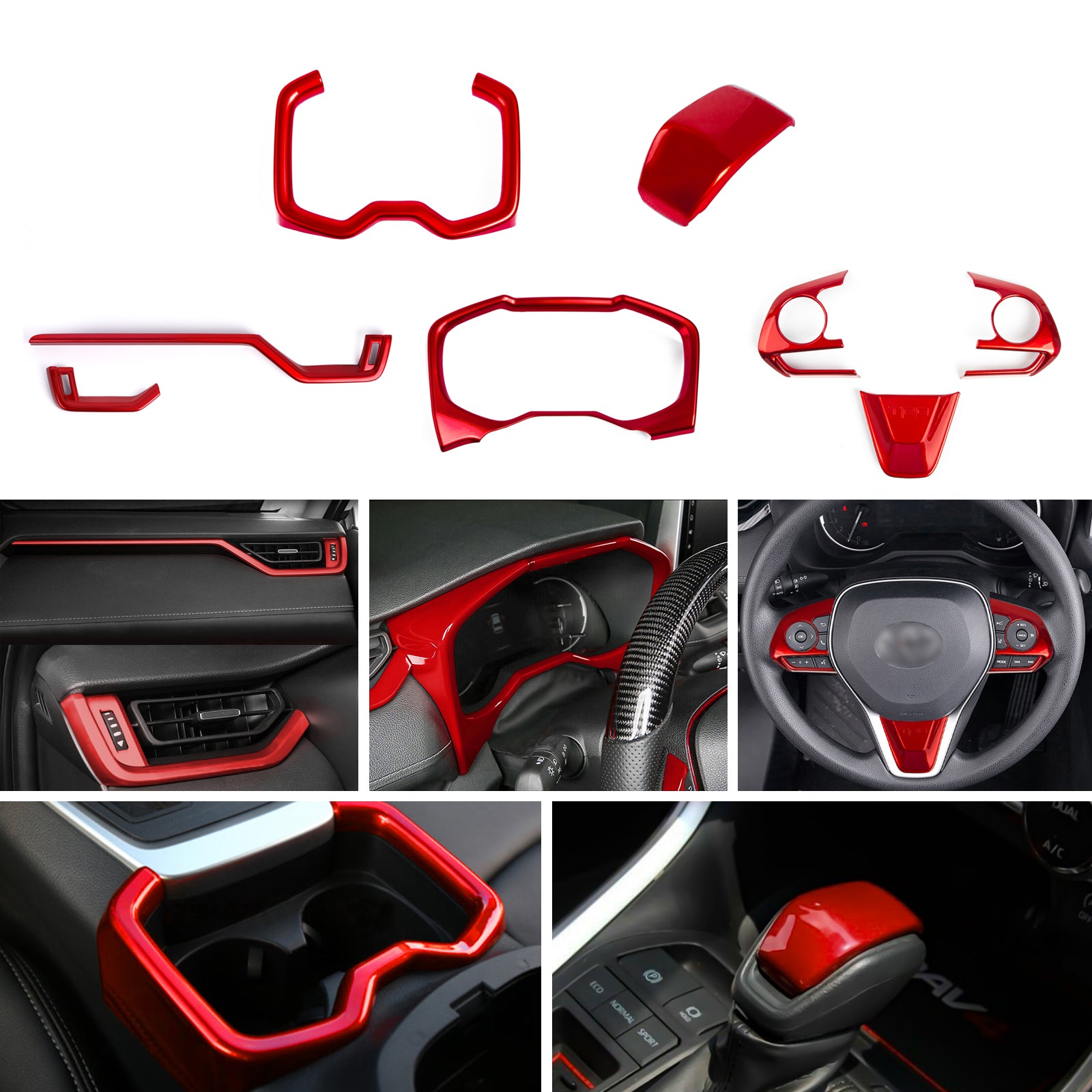 Set Sporty Red Dashboard Side Air Vent Gear Shift Lever Water Cup
