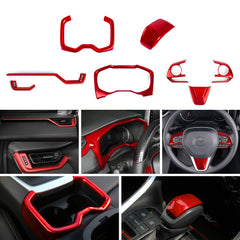Set Sporty Red Dashboard Side Air Vent Gear Shift Lever Water Cup Holder Steering Wheel Panel Accessories Cover Trim Combo Kit, Compatible with Toyota Rav4 2019-2024