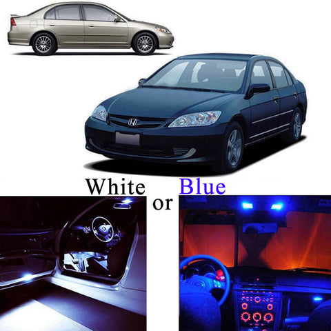 2001 - 2005 4 x-Light LED Interior White\ Blue Lights Package Kit for Honda Civic Sedan & Coupe