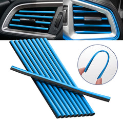 10pcs Car Accessories Interior Soft PVC AC Air Conditioner Outlet Overlay Strip Decoration Cover Trim Kit Universal Fit, Blue