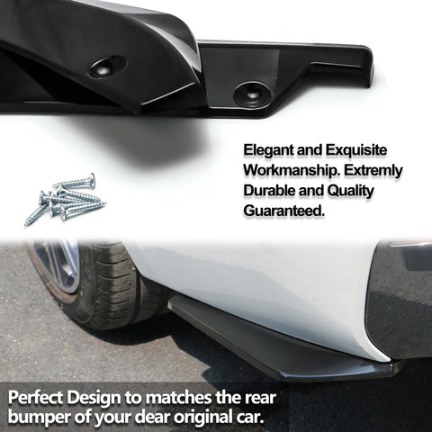 JDM Universal Rear Bumper Canard Diffuser Splitter Valence Spoiler Fin Lip Trim, Glossy Black with Adjustable 6"-9" Support Rod -Black