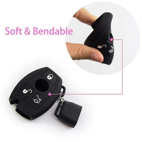 Silicone Key Fob Case Cover Full Sealed Key Protector for Mercedes Benz C E S CLS CLA GL Class 3-button Smart Key