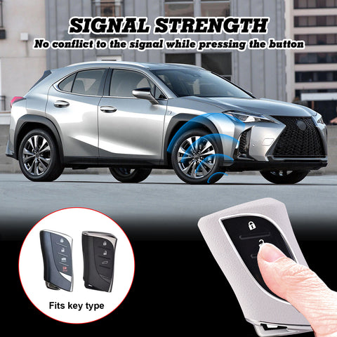 White TPU w/Leather Style Full Protect Remote Key Fob Cover w/Keychain For Lexus ES 350 18+
