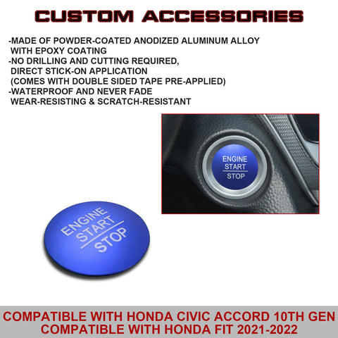 For 10th Gen Honda Accord Civic Glossy Blue Engine Start Button Moulding Cover