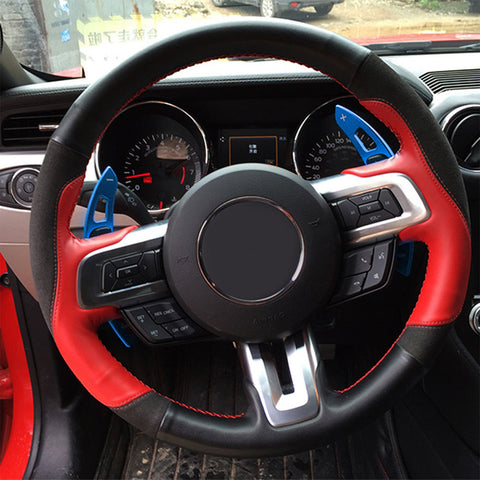 Blue Aluminum Steering Wheel Paddle Shifter Extensions For Ford Mustang 2015-up