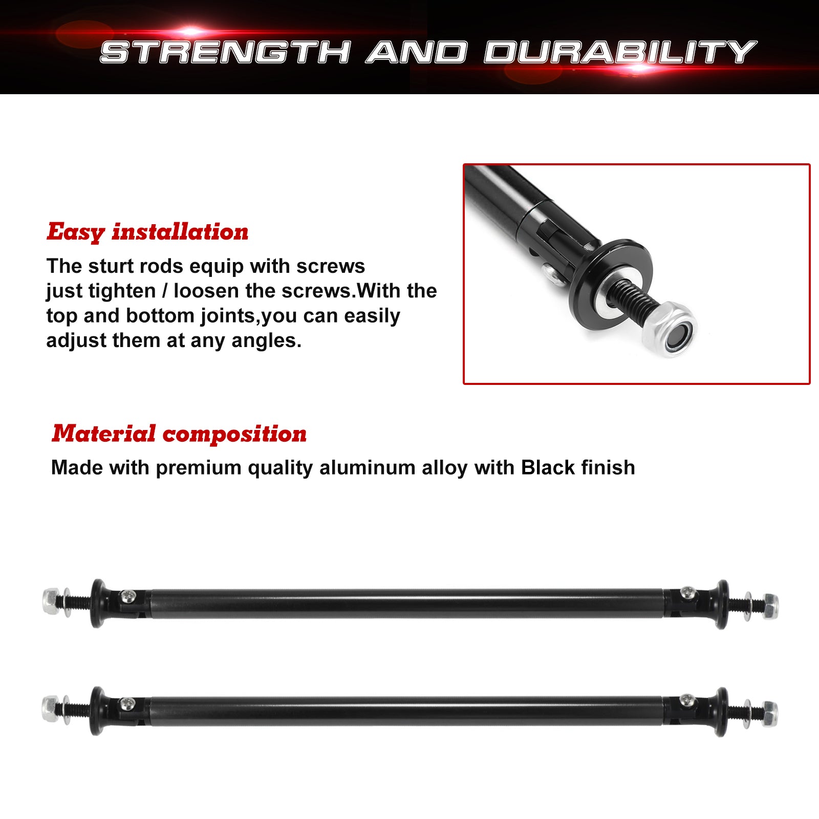Front Diffuser Rods 2pc Adjustable 7.87'' Front Bumper Lip Splitter Diffuser Strut Rod Tie ...