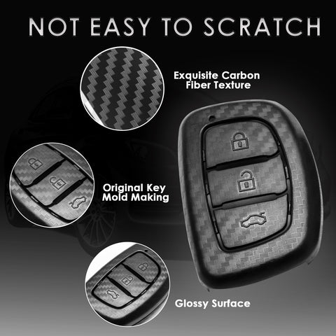 Matte Carbon Fiber Finish Full Sealed Key Fob Shell Case Protective Hard Cover for Hyundai Accent Santa Fe Elantra Tucson 3-Button Key