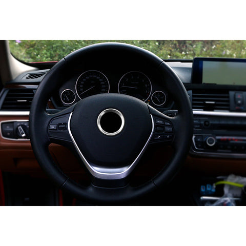 Silver Steering Wheel Logo Engine Ignition Button Cover For BMW 3 Series 2013-up