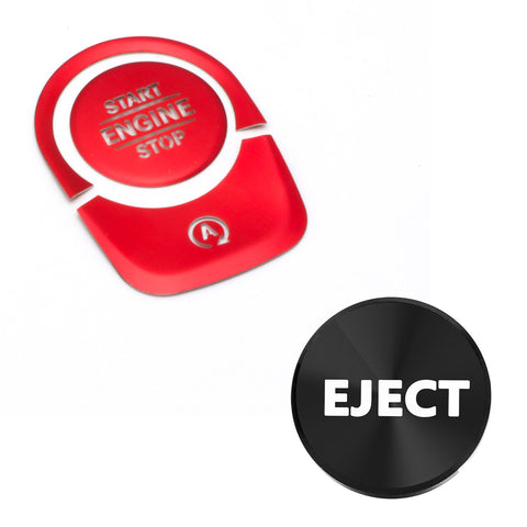 Red Aluminum Engine Start + Black Cigarette Lighter Eject Button Trim For Benz A