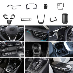 Set Carbon Fiber Style Dashboard Armrest Box Gear Shift Water Cup Holder AC Control Side Air Vent Steering Wheel Accessories Cover Trim Combo Kit, Compatible with Toyota Rav4 2019-2023