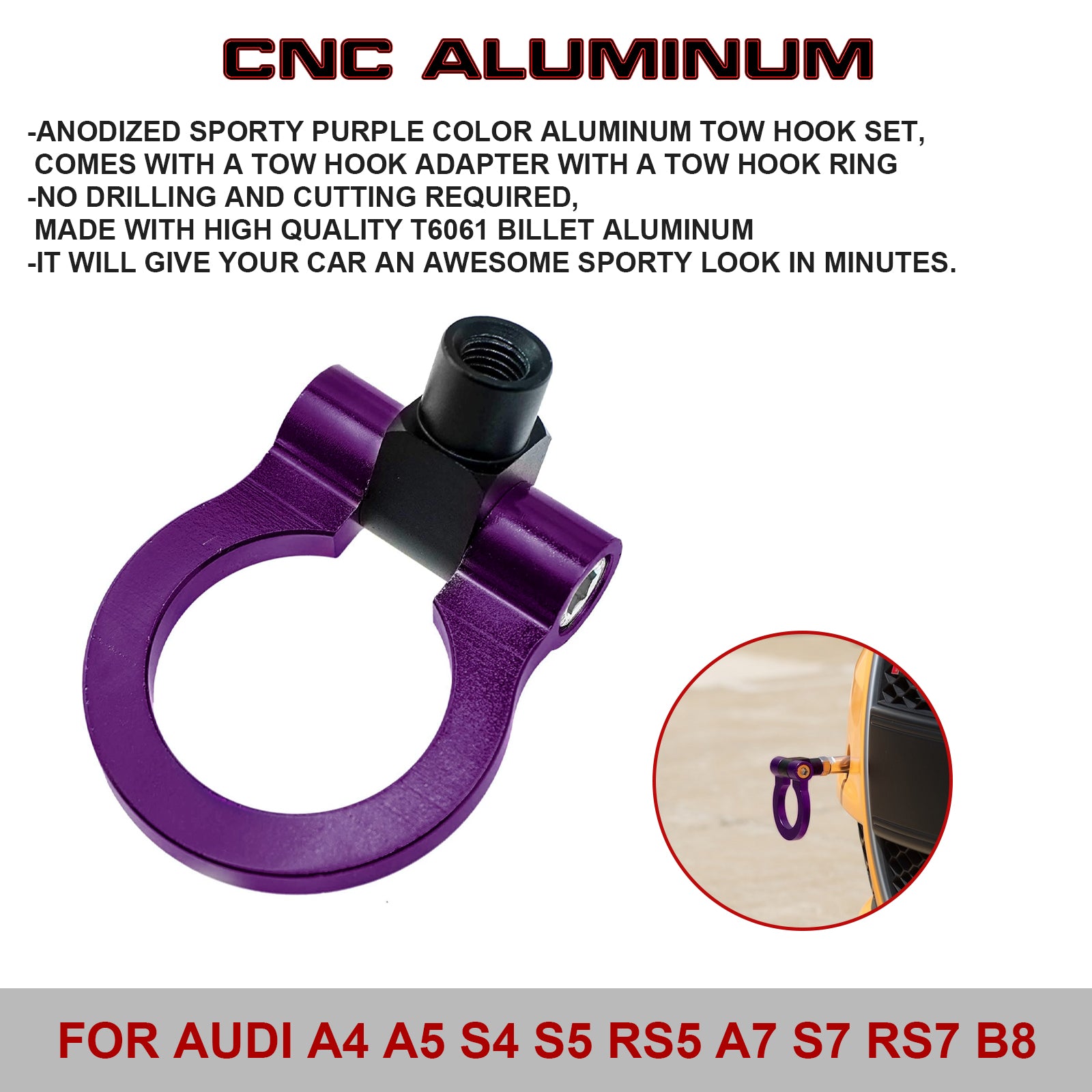 MJKO Tow Hook Hitch Unit for Audi A1, A3, A4, S4, A5, S5, A6, S6 MJKO Tow Hook Hitch Unit for Audi A1, A3, A4, S4, A5, S5, A6, S6