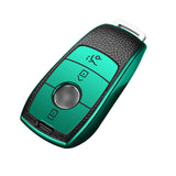 Green TPU Leather 3 Button Remote Key Fob w/Keychain For Mercedes-Benz E S-Class 2017 2018 up