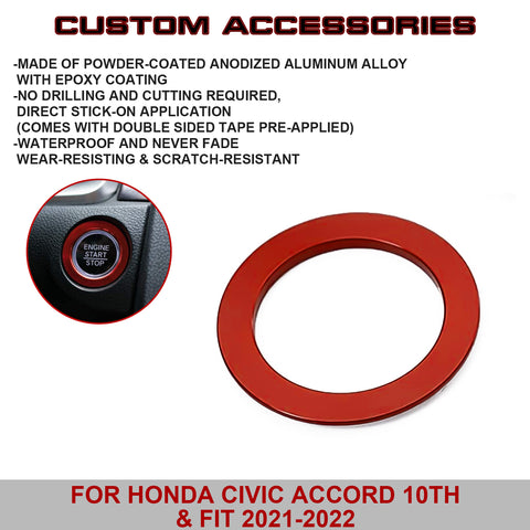 Red Engine Start Push Button Ring Cover For Honda Civic Accord 10th Fit 2021-22