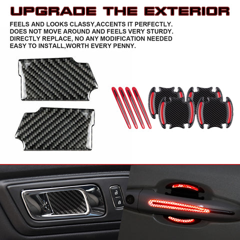 Real Carbon Fiber Inner + Exterior Door Handle Cover For Ford Mustang 2015-up