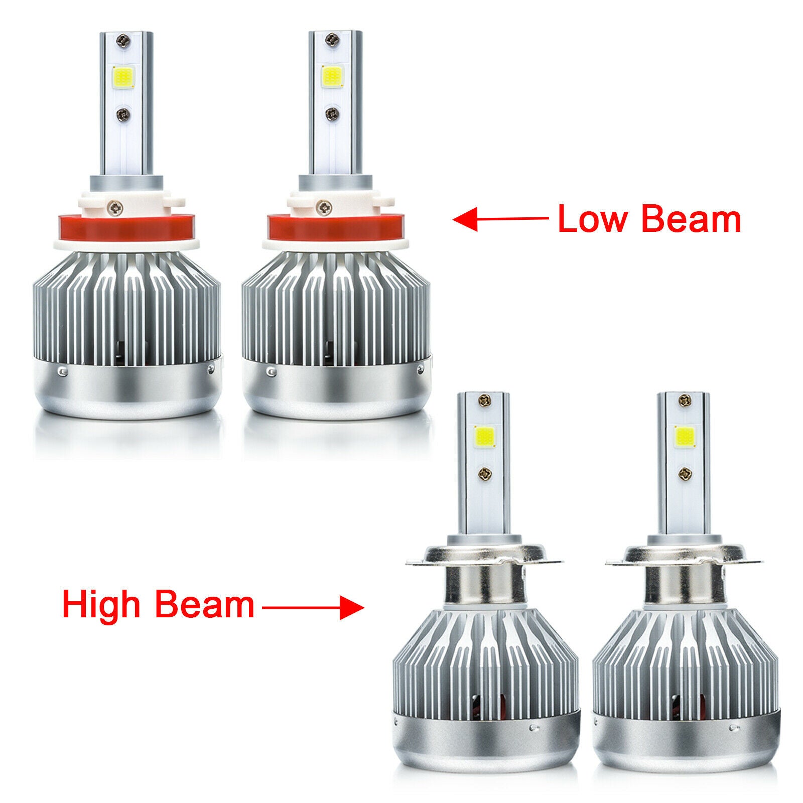 4pcs LED Headlight High Low Beam Bulb White 6000K for Hyundai