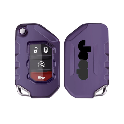 Purple Black TPU Shockproof Remote Control w/Button Key Holder Shell For Jeep Wrangler 18-21