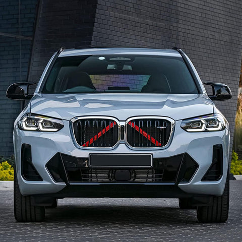 Front Grille Insert Trims Stripes, Front Center Kidney Grilles Trim Compatible with BMW X3 X4 X5 F25 G01 G02 G05(Red)