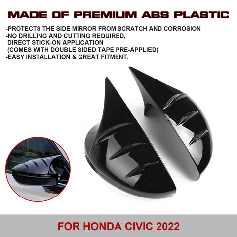 2Pcs Glossy Black Rearview Side Mirror Cover Trim Protector For Honda Civic 11th