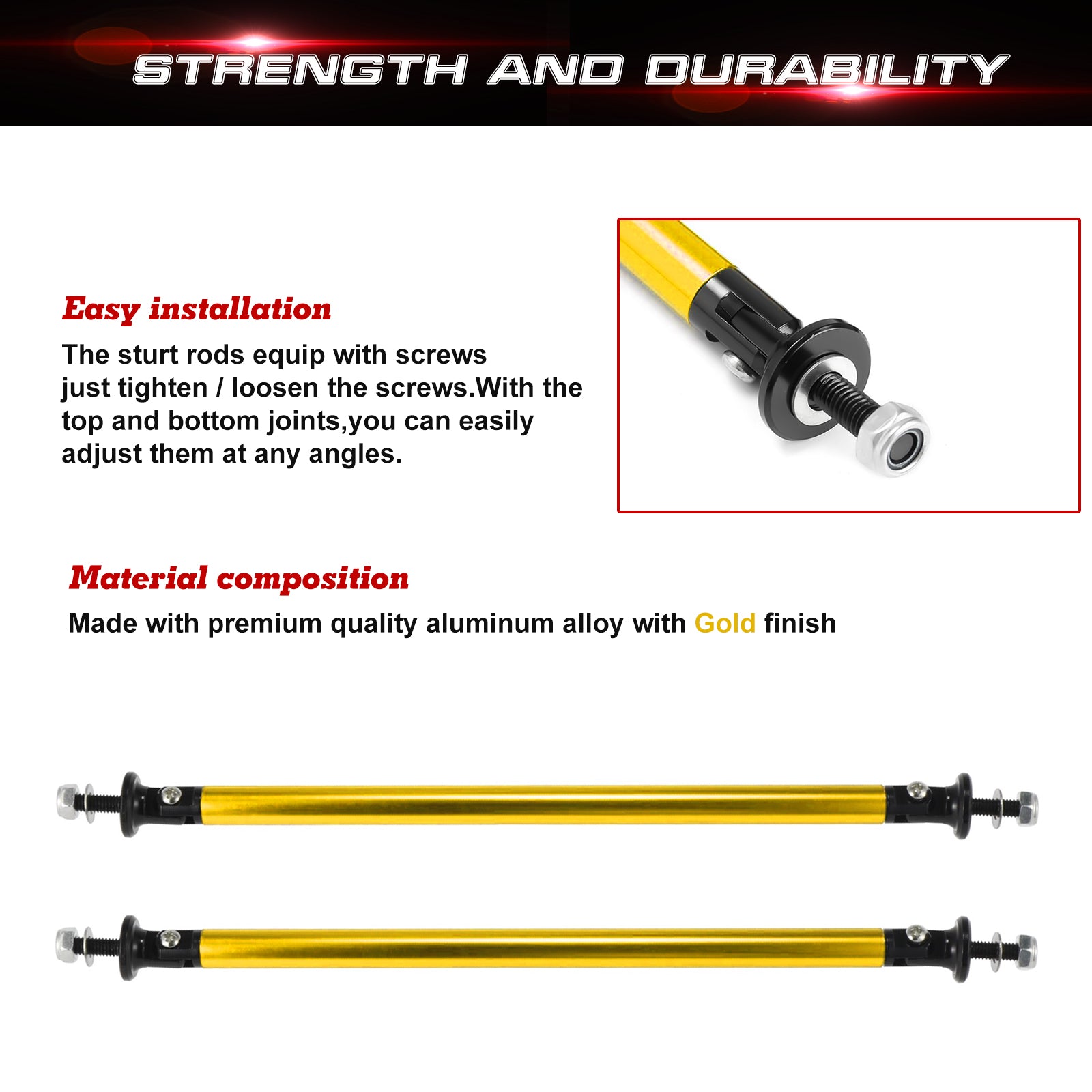 Strut Rods Splitter 2pc Adjustable 7.87'' Front Bumper Lip Splitter Diffuser Strut Rod Tie ...