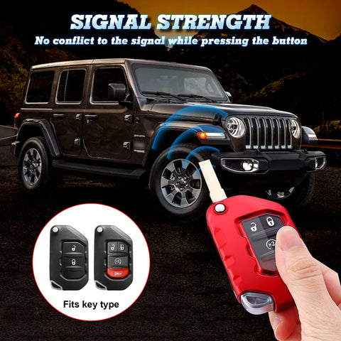 Red Soft TPU Remote Control Smart Key Fob Cover Case For Jeep Wrangler 2018-2021