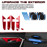 Set Red Inner + Exterior Door Handle Bowl Cover Trim For Toyota Rav4 2019-2024