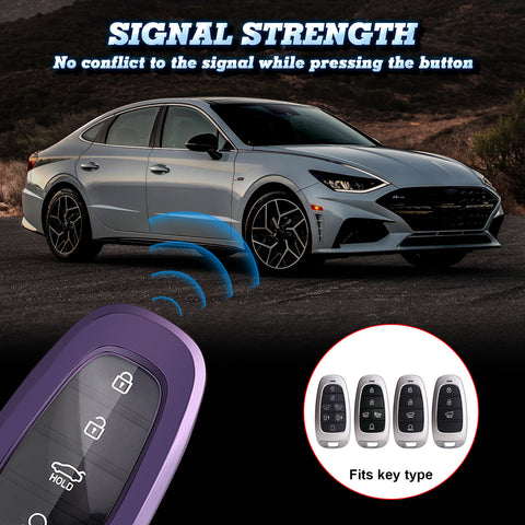 Xotic Tech Purple TPU Key Fob Shell Full Cover Case w/ Keychain, Compatible with Hyundai Sonata Tucson Santa Fe Smart Keyless Entry Key