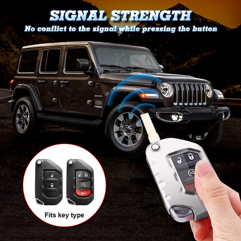 Sliver Soft TPU Anti-dust Remote Control Key Fob Cover w/Keychain For Jeep Wrangler 2018-21