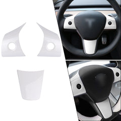 White Interior Steering Wheel Cover Trim Kit For Tesla Model 3 2017-2023 & Model Y 2020-up