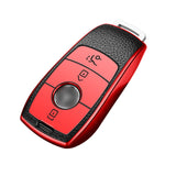 Smart Key Fob Cover Case Holder Soft TPU Leather Full Protection Remote Key Cover Compatible with Mercedes E S Class 3 Button, Red