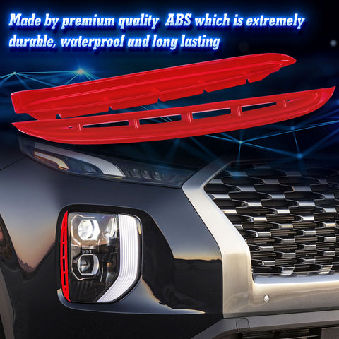 2Pcs Exterior Front Fog Light Driving Lamp ABS Molding Cover Trim For Hyundai Palisade 2020-2022, Red