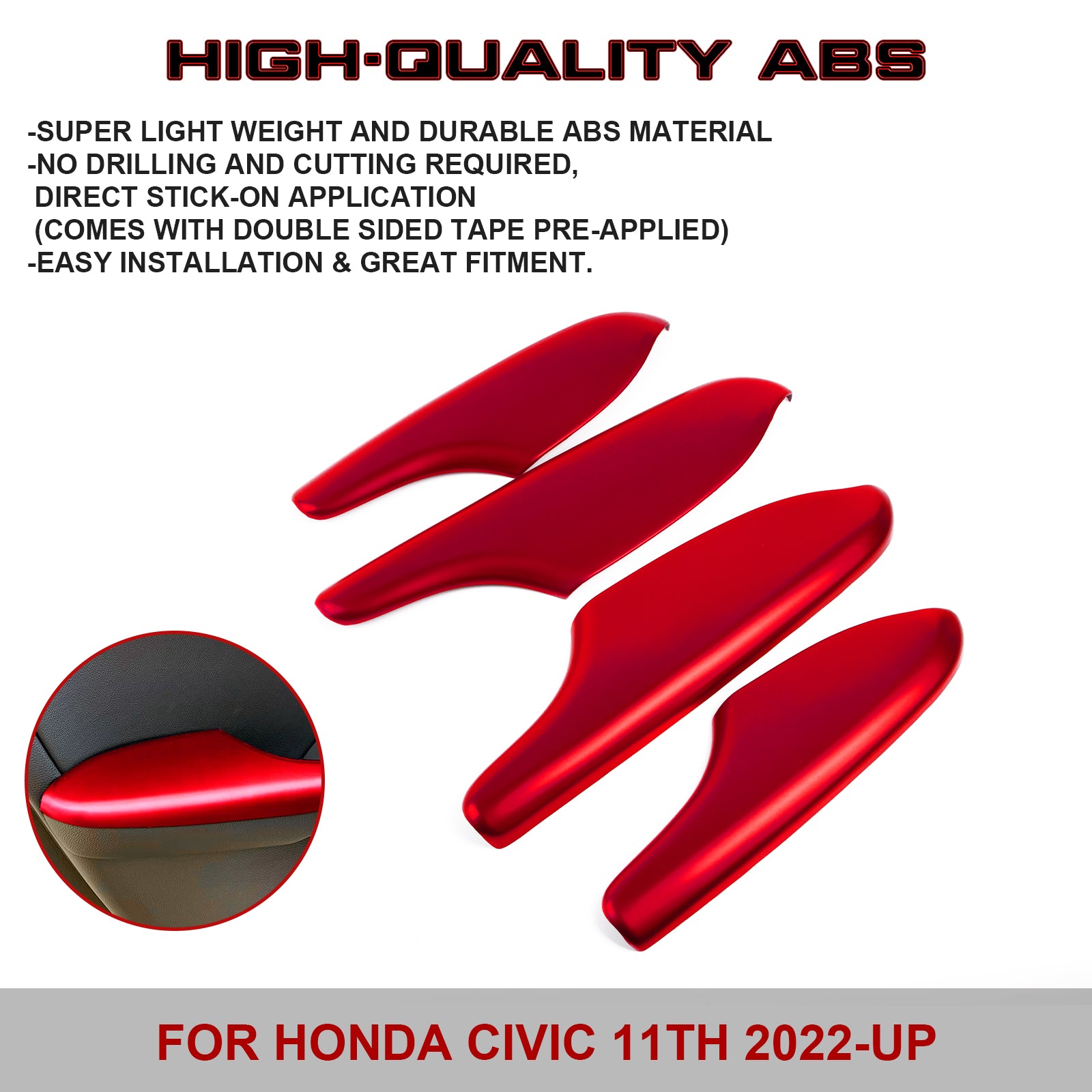 Racing Red Interior Door Armrest Panel Trim Cover For Honda Civic