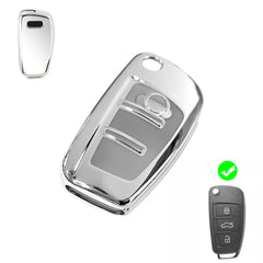 Soft TPU Flip Remote Key Fob Case Cover for Audi A1 A3 A4 A5 A6 Q2 Q3 Q7 TT S3 R8 3-Buttons Flip Key, Silver