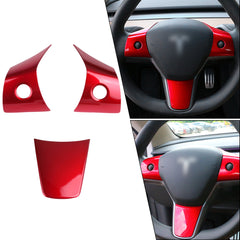 Red Steering Wheel Molding Cover Trim For Tesla Model 3 2017-2023 & Model Y 2020-up