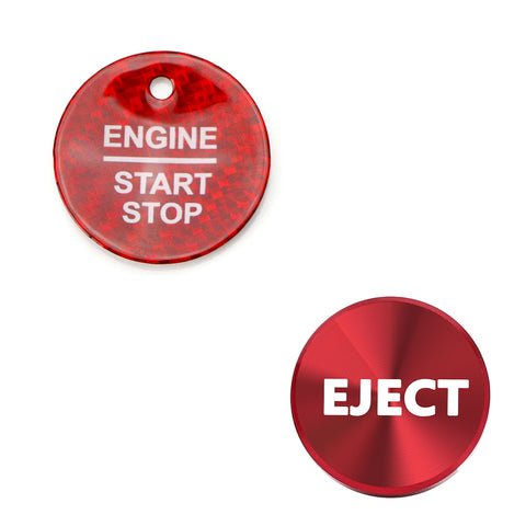 Carbon Fiber Engine Start + Red Cigarette Eject Button Trim For Ford Raptor F150