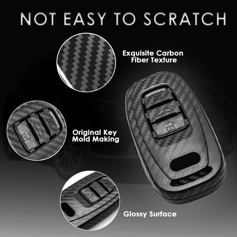 Matte Carbon Fiber Style Key Fob Shell Case Keyless Key Hard Cover Protector for Audi R8 Q5 Q7 S3 S4 S5 S6 S7 S8 SQ5 RS5 RS7 A4 A5 A6 A7 A8 3-button Smart Key