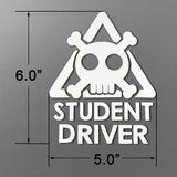 Silver Student Driver Warning Sign Vinyl Sticker Decal Crossbones Skull Die Cut