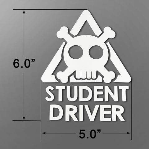 Silver Student Driver Warning Sign Vinyl Sticker Decal Crossbones Skull Die Cut