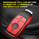 Red TPU Leather 3 Button Remote Key Fob w/Keychain For Mercedes-Benz E S-Class 2017 2018 up