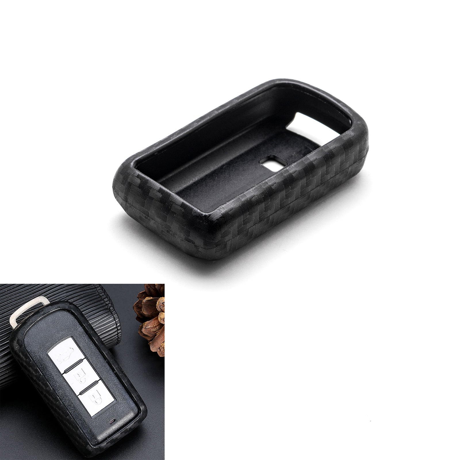 for Mitsubishi Outlander Key Fob Cover with Keychain Carbon Fiber Pa